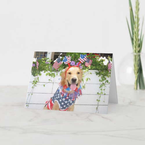 Golden Retriever Starry Fourth of July  Holiday Card