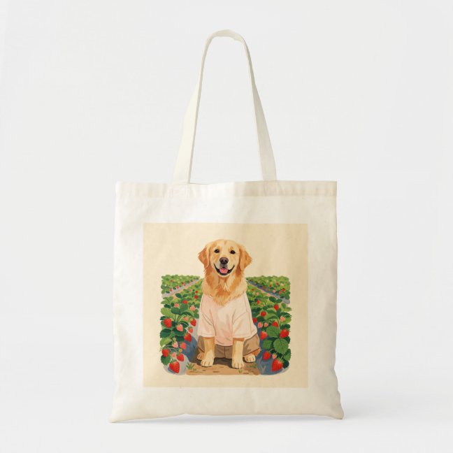 Golden Retriever Strawberry field day Tote Bag
