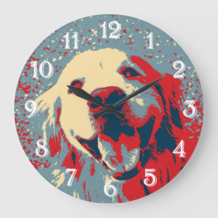 Golden Retriever Stylized Drawing Large Clock
