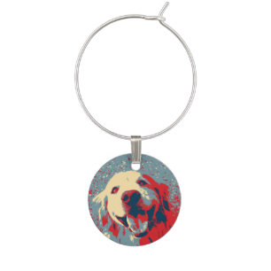 Golden Retriever Stylized Drawing Wine Charm
