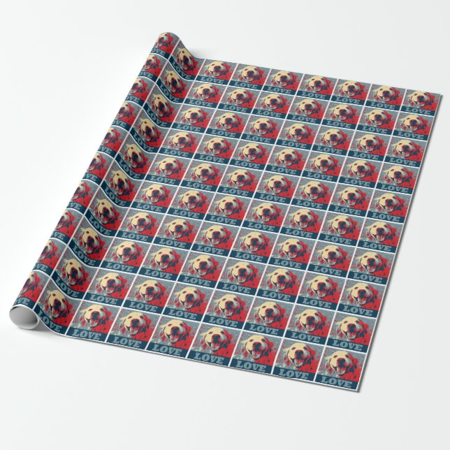 Golden Retriever Stylized Love Wrapping Paper (Unrolled)