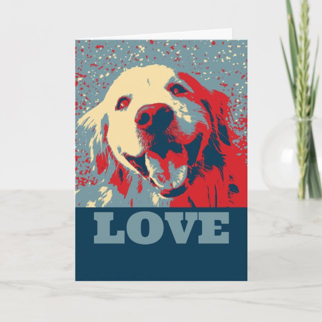 Golden Retriever Stylized Valentine's Day Love Holiday Card (Front)