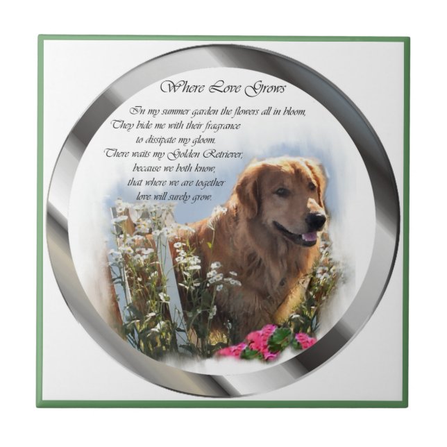 Golden Retriever Summer Garden Ceramic Tile (Front)