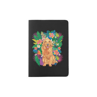 Golden Retriever Summer Tropical Flowers Golden Passport Holder