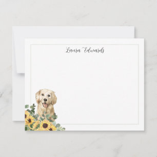 Golden Retriever Sunflower Eucalyptus Personalized Note Card
