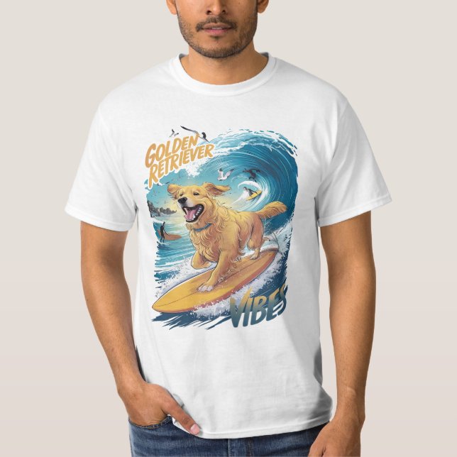 Golden Retriever Surfing Conqueror  T-Shirt (Front)