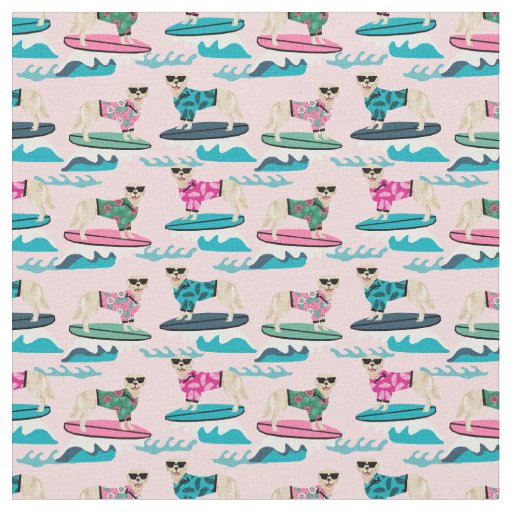 Golden Retriever Surfing Fabric - dog surfing
