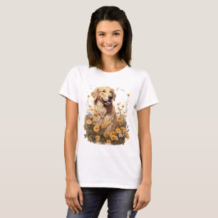 Golden Retriever Surrounded by Sunflowers T-Shirt