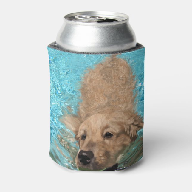 Golden Retriever Swimming Can Cooler (Can Back)