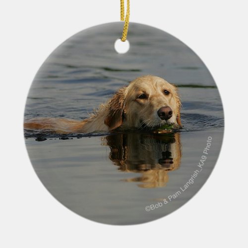 Golden Retriever Swimming Ceramic Ornament