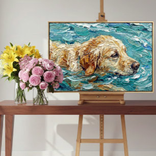 Golden Retriever Swimming I Turquoise Blue Color Acrylic Print