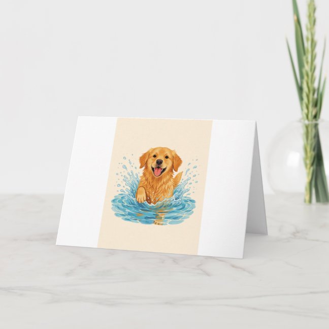 Golden Retriever Swimming pool splash Greeting Car Card