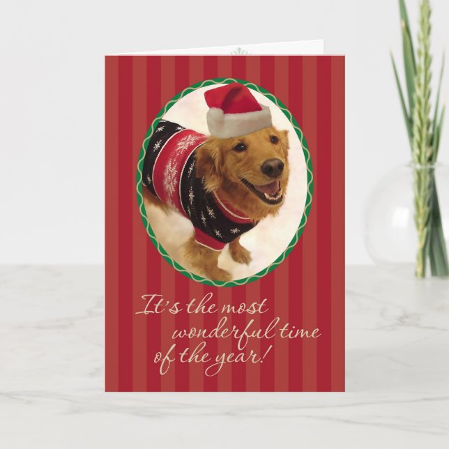Golden Retriever- Tacky Christmas Sweater Holiday Card (Front)