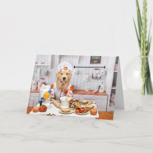 Golden Retriever Thanksgiving Chef Holiday Card