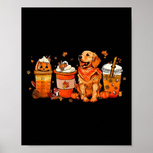 Golden Retriever Thanksgiving Fall Coffee Pumpkin Poster