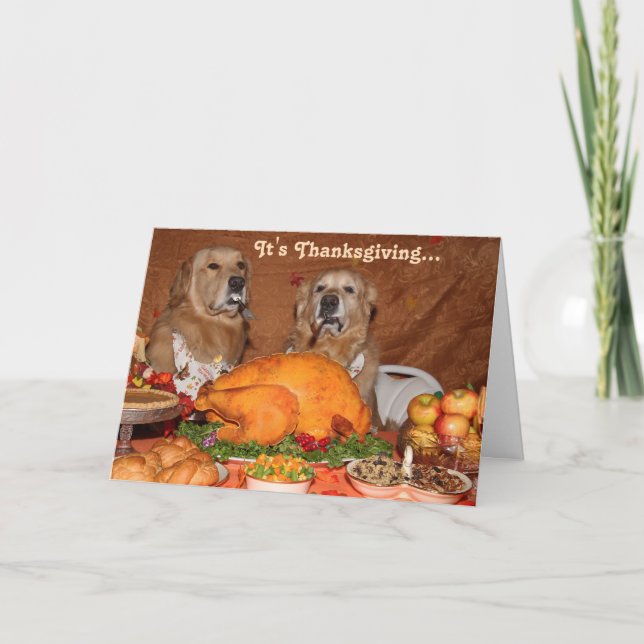 Golden Retriever Thanksgiving Feast Holiday Card (Front)