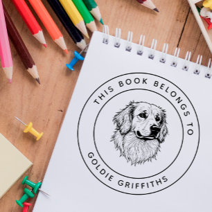 Golden Retriever This Book Belongs To Kid's Name Rubber Stamp