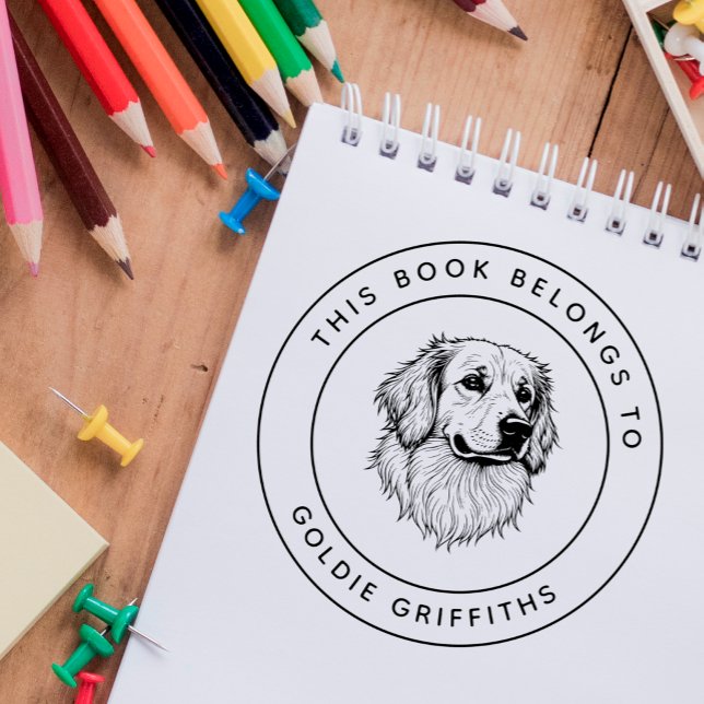 Golden Retriever This Book Belongs To Kid's Name Rubber Stamp (Creator Uploaded)