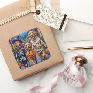 Golden Retriever Trick-or-Treating Halloween Square Sticker