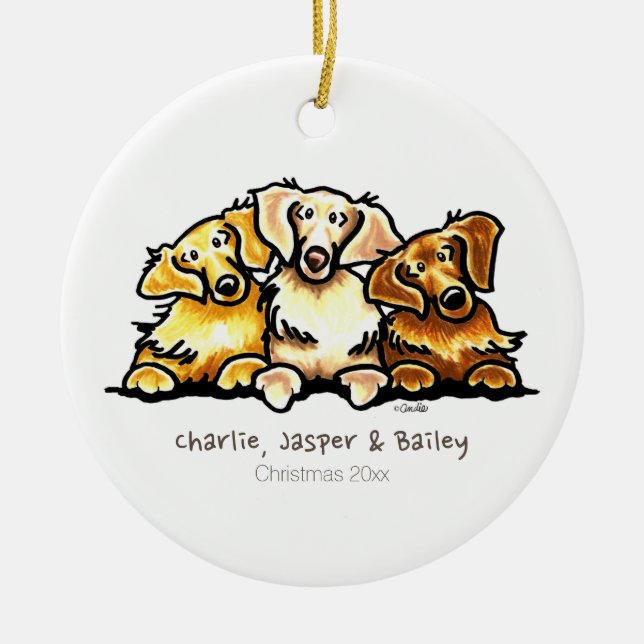 Golden Retriever Trio Personalized Ceramic Ornament (Front)