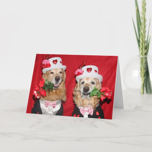 Golden Retriever Tuxedo Suit Valentine Card (Front)