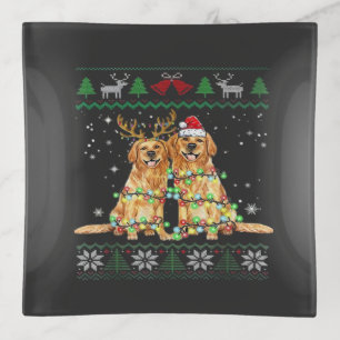 Golden retriever Ugly Christmas Dog Funny Christma Trinket Tray