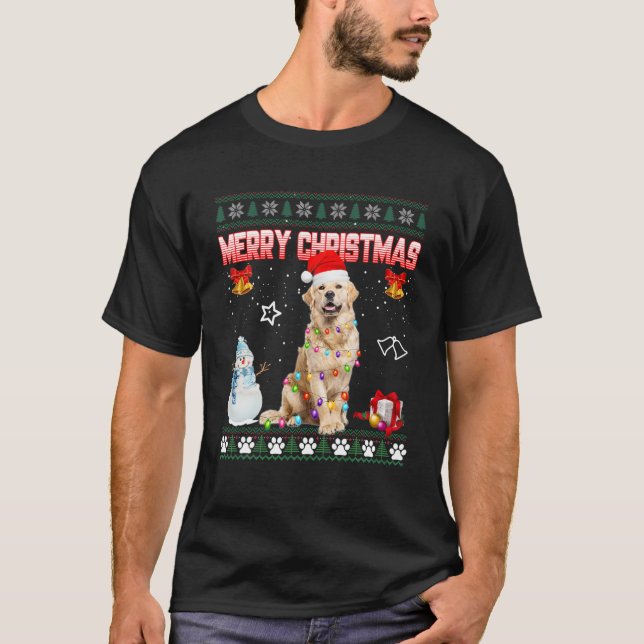 Golden Retriever Ugly Xmas Sweater Christmas Light (Front)