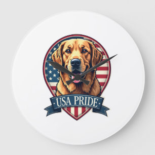 Golden Retriever USA Pride Vintage Dog Tee 4 Large Clock