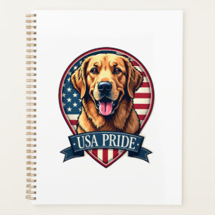Golden Retriever USA Pride Vintage Dog Tee 4 Planner