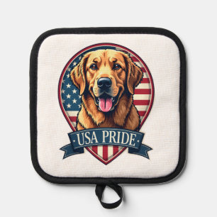Golden Retriever USA Pride Vintage Dog Tee 4 Pot Holder
