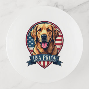 Golden Retriever USA Pride Vintage Dog Tee 4 Trinket Tray