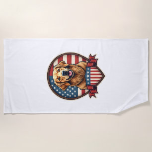 Golden Retriever USA Pride Vintage Dog Tee Beach Towel
