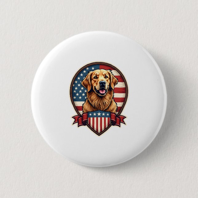 Golden Retriever USA Pride Vintage Dog Tee Button (Front)