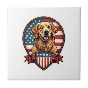 Golden Retriever USA Pride Vintage Dog Tee Ceramic Tile