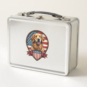 Golden Retriever USA Pride Vintage Dog Tee Metal Lunch Box