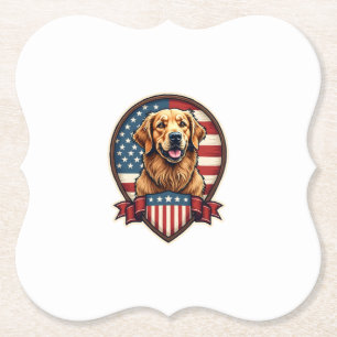 Golden Retriever USA Pride Vintage Dog Tee Paper Coaster