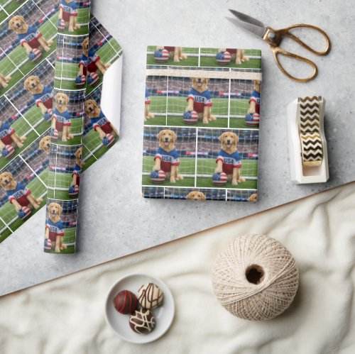 Golden Retriever USA Soccer Player Wrapping Paper