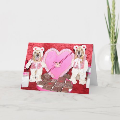 Golden Retriever Valentine and Chocolate Bears Card