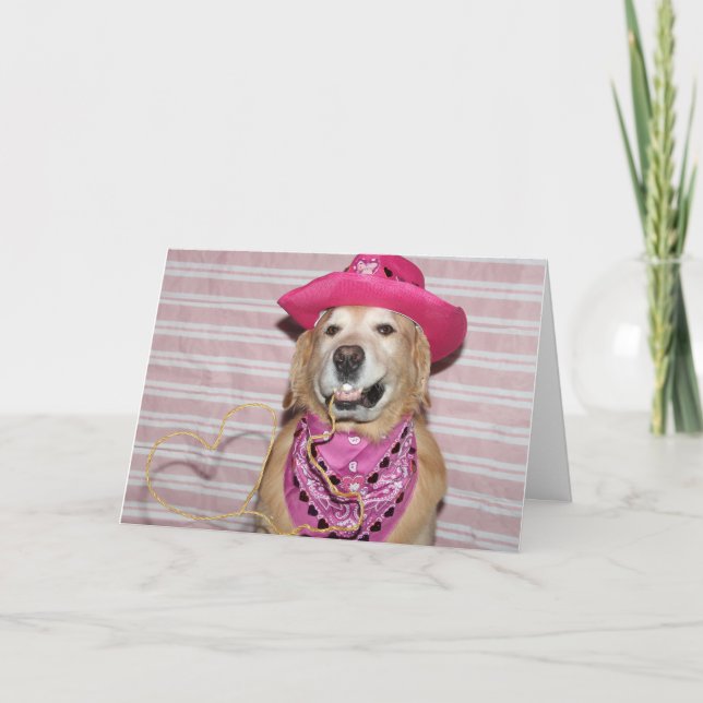 Golden Retriever Valentine Cowboy of Love Card (Front)