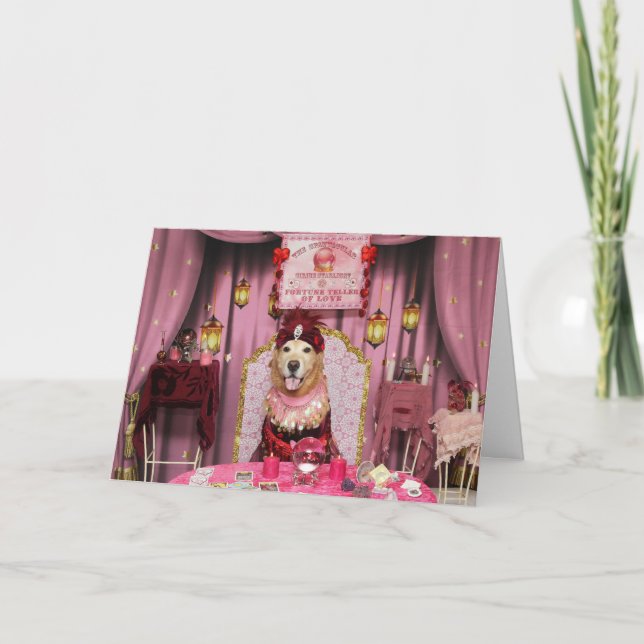Golden Retriever Valentine Fortune Teller of Love Holiday Card (Front)