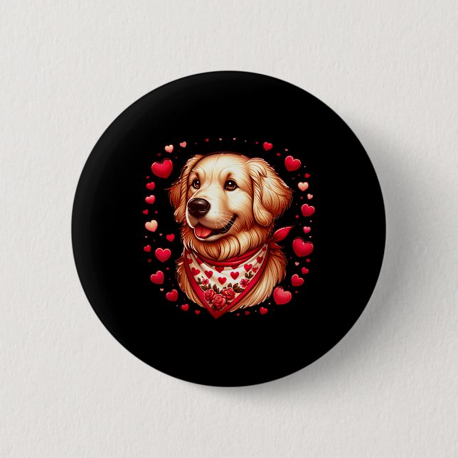 Golden Retriever Valentine Hearts Dog  Button (Front)