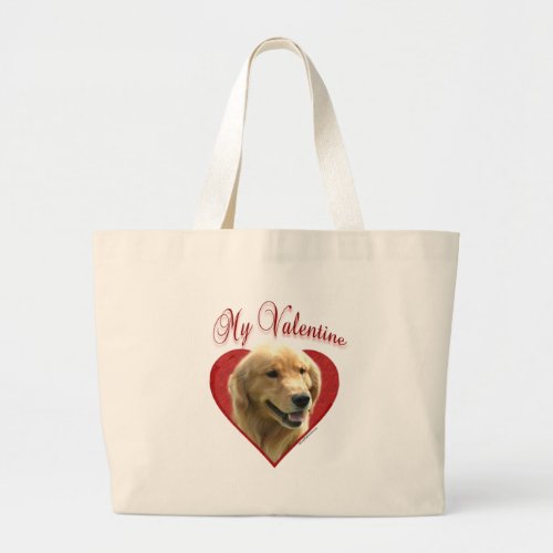 Golden Retriever Valentine Large Tote Bag