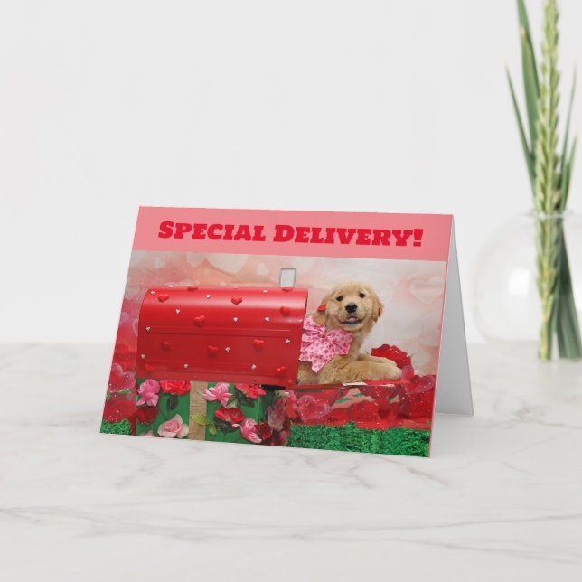 Golden Retriever Valentine Mailbox Holiday Card (Front)