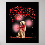 Golden Retriever Valentines Day Hearts Tree Funny  Poster