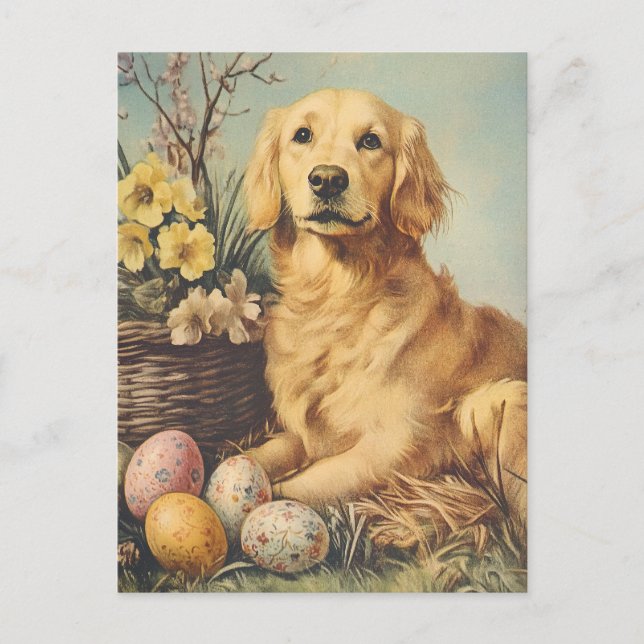 Golden Retriever Vintage Easter Postcard (Front)