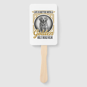 Golden Retriever Vintage Engraving Dog Lover Shirt Hand Fan