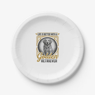 Golden Retriever Vintage Engraving Dog Lover Shirt Paper Plates