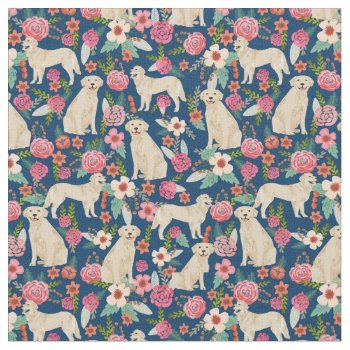 Golden Retriever Vintage Florals Navy Fabric by FriendlyPets at Zazzle