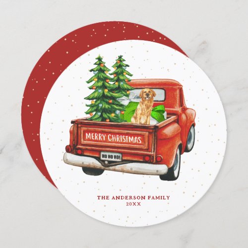 Golden Retriever Vintage Red Truck Christmas Holiday Card