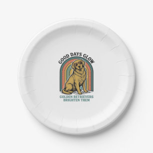 Golden Retriever Vintage Shirt Retro Engraving Dog Paper Plates